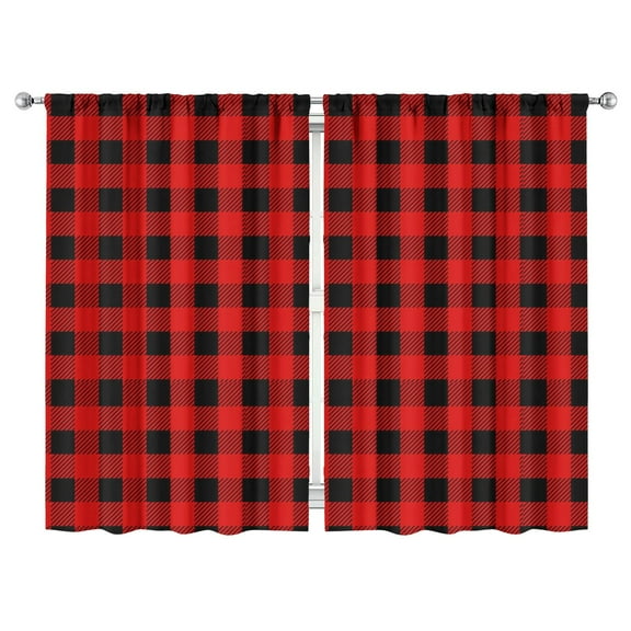 Set of 2 Buffalo Plaid Kitchen Curtains 52x84 Inch Tier Panels Rod Pocket Semi-Sheer Rustic Decor