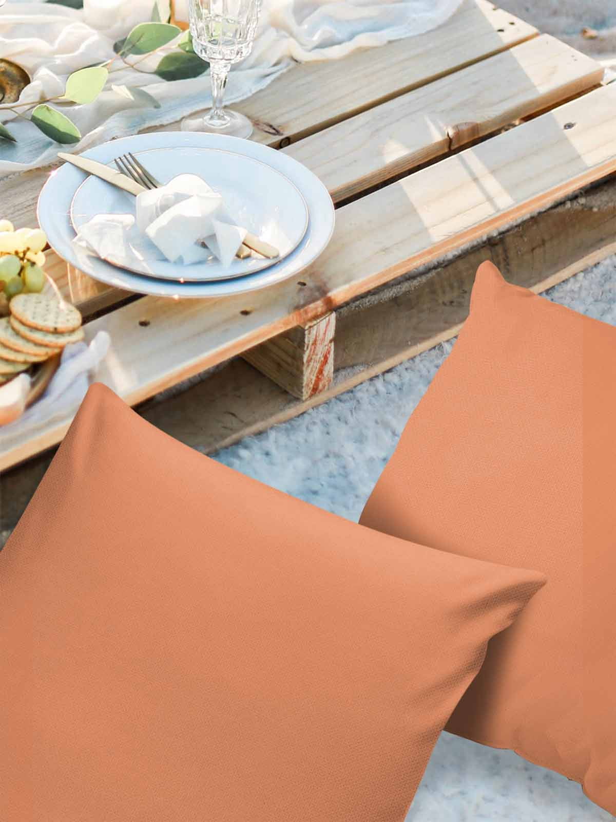Outdoor Waterproof Throw Pillow Covers Set of 2 Solid Color Decorative Pillowcases Square Outdoor Pillows Cushion Case 18x18 Inch Orange Patio Pillows for Couch Sofa Bed Garden