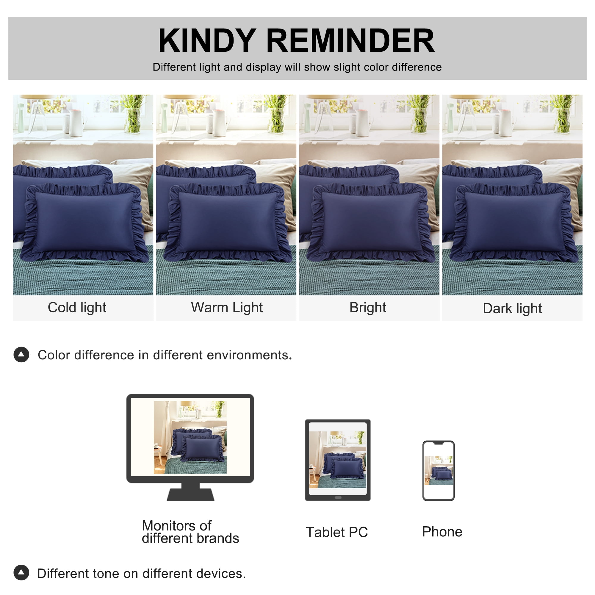 Unique Bargains 2 Pcs 100% Cotton Envelope Closure Ruffled Pillowcases Navy Blue Queen