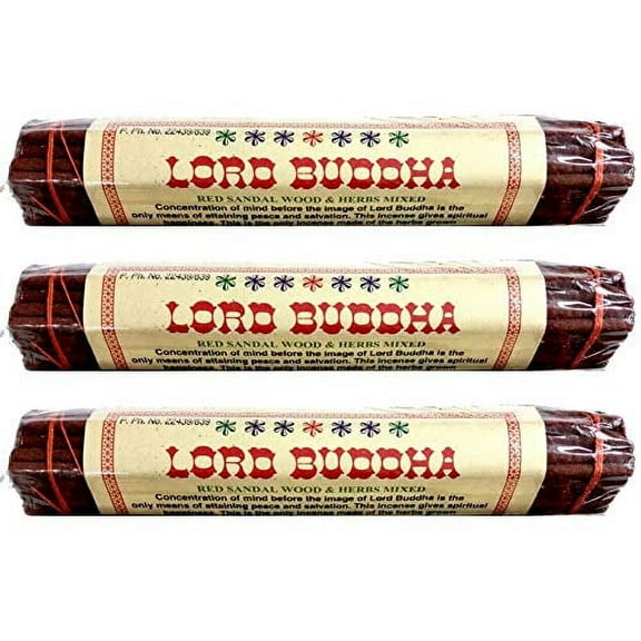 Lord Buddha Tibetan Incense, 6" Length - 3 Packs, 45 Sticks per Pack
