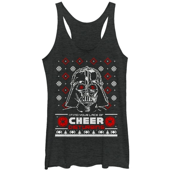 Women's Star Wars Ugly Christmas Lack of Cheer Snowflake Racerback Tank Top Black Heather 2X Large