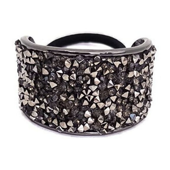 GOGIRL! USA Rhinestone Encrusted Silver Metal Ponytail Cuff, Black Diamond -All