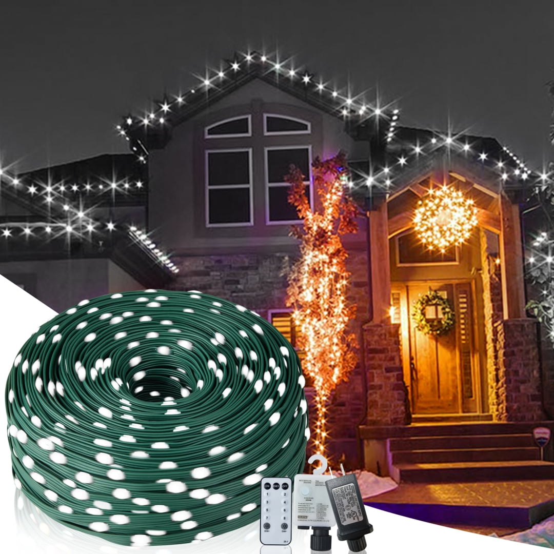 Christmas Rope Lights,1000LED/328FT Outdoor Decorative String Strobe with 8 Modes/Remote/IP67 Waterproof/Timer/Memory Function for Xmas Holiday/Wedding/Party, Cold White