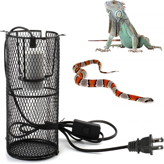 HIBIBUD 2026 New Reptile Heat Lamp Guard Ceramic Heat Emitter Basking Heater Lamp Reptile Accessories for Turtle Snakes Frogs with Power Switch&Anti-Biting Hanging Hook Design Round Without Bulb 200W