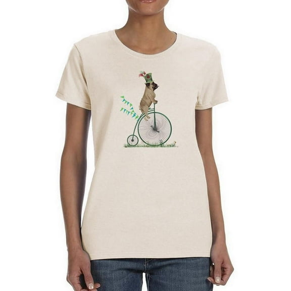 Pug On Penny Farthing T-Shirt Women -Fab Funky Designs, Female 3X-Large