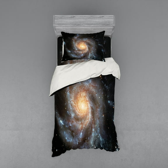 Ambesonne Galaxy Bedding Set 3 Pcs, Star Disc in Huge Space, Twin, Black Beige Violet