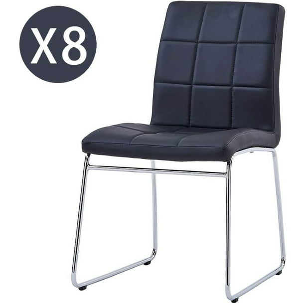 Dining Chairs Set Of 8 Modern Faux, Black Faux Leather Dining Chairs With Chrome Legs