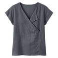 thumbnail image 5 of RQYYD Womens Linen Blend Short Sleeve Wrap V Neck Tops Casual Loose Fit Summer Blouses for Daily Wear, 5 of 7