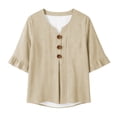 thumbnail image 7 of Odbmxy Striped Shirts for Women Cotton Fall 3/4 Sleeve Blouse for Women V-Neck Camping Button Regular Casual Peplum Tops, 7 of 7