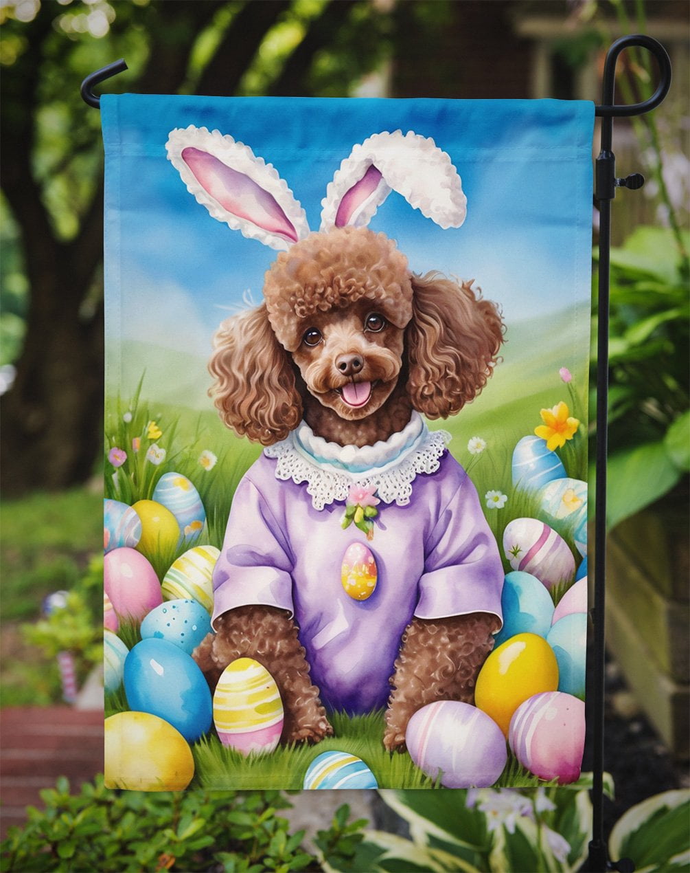 Chocolate Poodle Easter Egg Hunt Garden Flag 11.25 in x 15.5 in