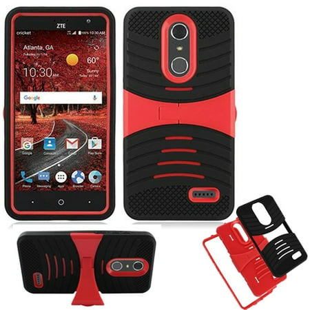 Cricket Zte Grand Phone Cases For ZTE Max one Case, Phone Case for ZTE Zmax One / ZTE Blade-Spark Gophone AT&T / Cricket ZTE Grand X-4 LTE Rugged Heavy Duty Armor Cover Stand (Armor Black Skin-Red Stand ) ()