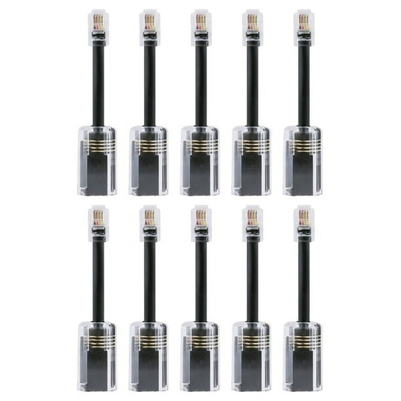 10Pcs Telephone Cord Detangler RJ9 4P4C Extended Rotating Anti-T-Angle Black Telephone Cord Landline Cable