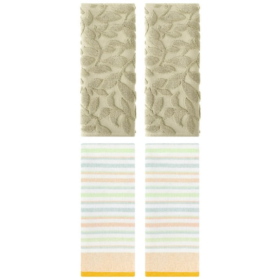 Unique Bargains 4 Pcs Cotton Soft Hand Towels Yellow/Khaki 13" x 27"/14" x 30"
