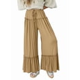 thumbnail image 2 of Pantalones Palazzo Holgados de Playa con Cintura Alta Elástica, Dobladillo con Volantes y Pierna para Mujer Caqui M, 2 of 7
