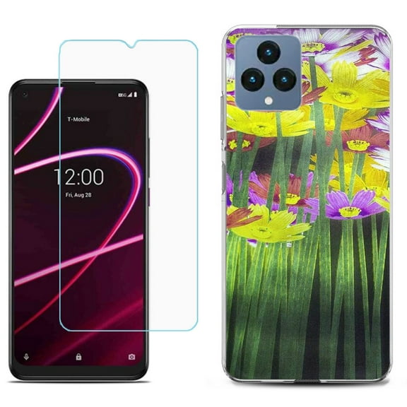 Slim-Fit Gel TPU Fashion Phone Case for T-Mobile Revvl 6 5G, with Tempered Glass Screen Protector, by OneToughShield ® - Dream Flower