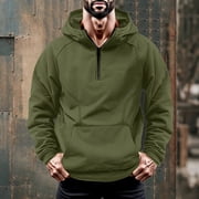 Mens Outdoor Sweatshirts Hoodies Quarter Zip Tactical Hoodie Pullover Fall Winter Fashion Hooded Sweatshirt with Pockets Chunky Knit Sweater Green L