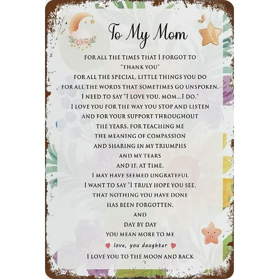 Tin Sign 8x12 Inch Mother Sign Gifts From Daughter, Rustic Floral To My Mom I Love You To The Moon Tin Sign Signs For Mother's Day Birthday Tin Sign Plaque Hanging Sign Home Decor
