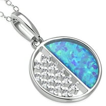 925 Sterling Silver Clear CZ Simulated Blue Opal Pendant Necklace Stud Earrings Set