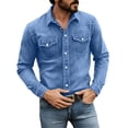 thumbnail image 2 of Zeijnsda Mens Denim Shirts Fashion Turndown Collar Long-Sleeved Blouse Solid Color Casual Button Down Shirts with Chest Pockets, 2 of 8