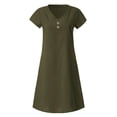 thumbnail image 6 of Laqbezok Cotton Linen Dress, Women's Casual V-Neck Short Sleeve Retro Sundress, Loose Fit A-Line Gown with Decorative Buttons, 6 of 8