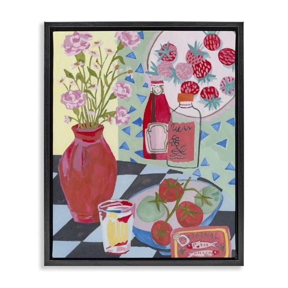 Stupell Industries Kitchen Sauces Still Life Black Framed Floater Canvas Wall Art, design by Melissa Wang