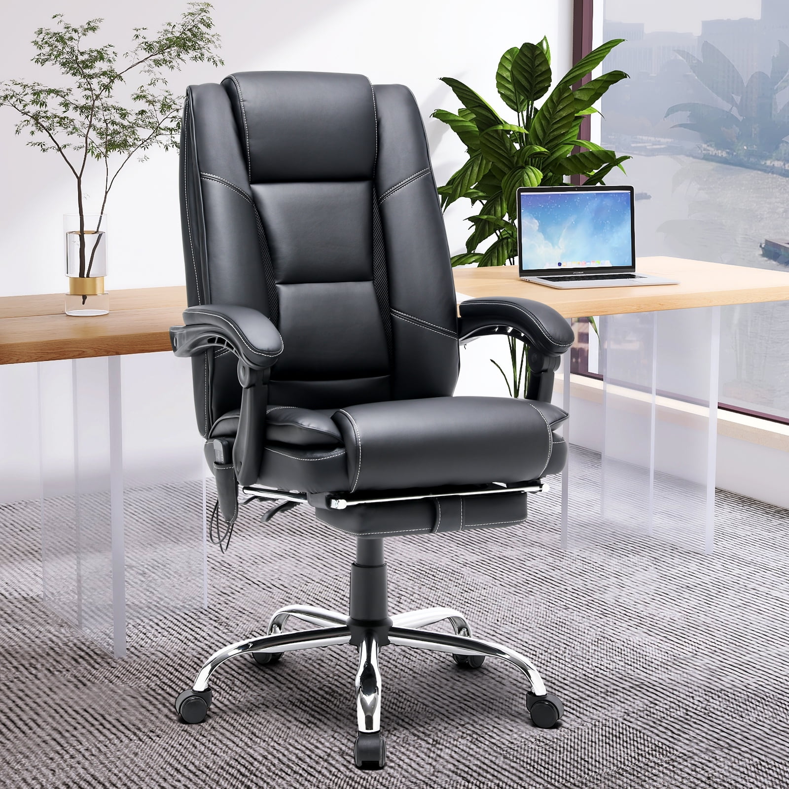 Hoswell Home Office Chair, Ergonomic High Back Cushion Lumbar Back Support, Computer Desk Chair, Adjustable Executive Leather Chair with Armrest 17 St