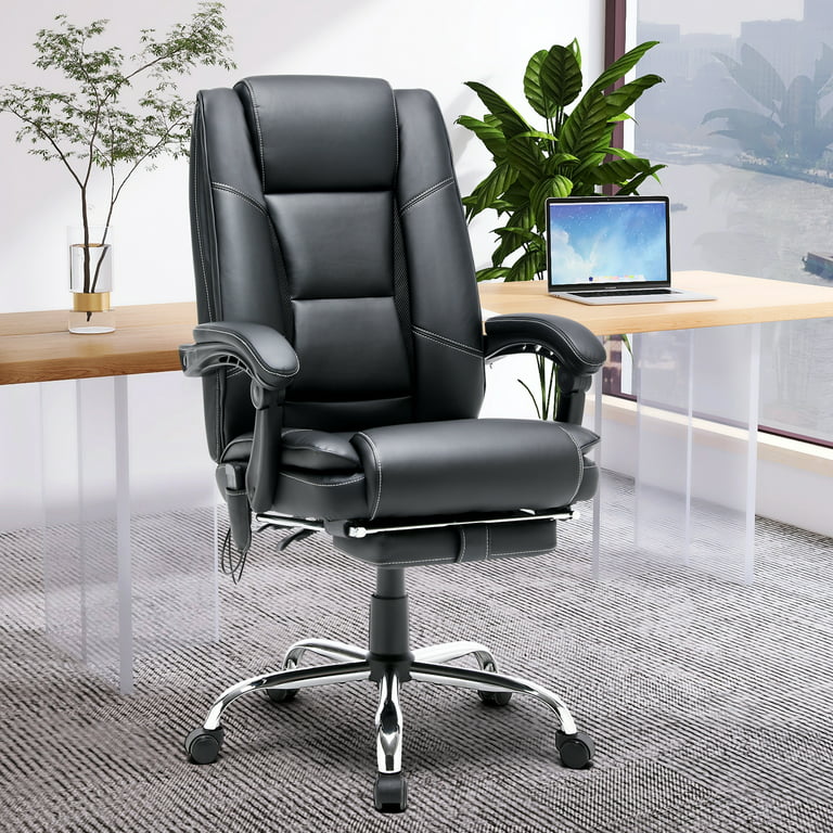 Homrest Ergonomic Executive Office Chair, Massage Office Chair w/ Heated PU  Leather and Lumbar Back Support for Home Office,Black