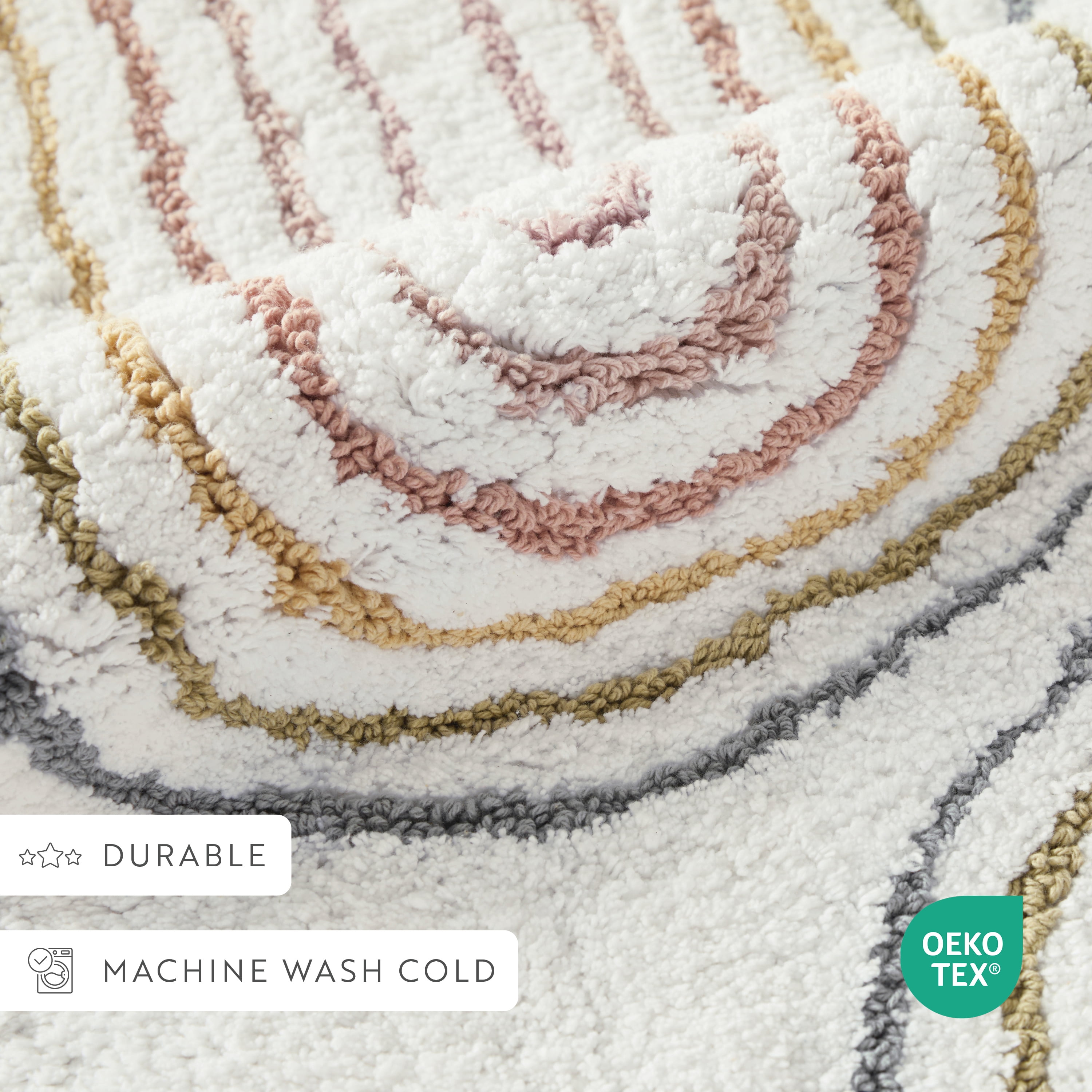 100% Cotton Modern Patterned Bath Mat by Comfort Canopy, White Geometric, 24" x 17"