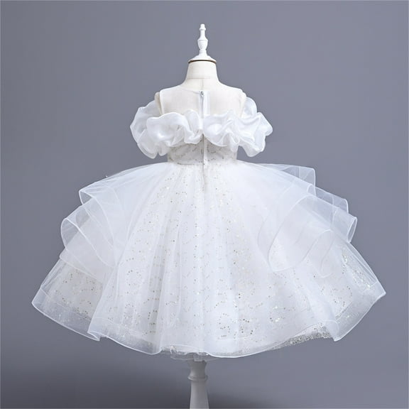 Nrmvnmi Toddler Girls Princess Dress Sleeveless Embroidered Lace Princess Wedding Baptism Dress Sparkling Mesh Puffy Skirt Formal Party Wear Rainbow Pageant Dresses