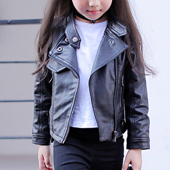 DPTALR Baby Girls Kids Outfits Spring Faux Leather Lapel Jacket Zipper Outerwear Coat