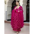 thumbnail image 3 of Janasya Women's Pink Brocade Woven Design Dress with Palazzo and Dupatta, 3 of 5