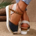 thumbnail image 5 of Women's Orthopedic Platform Wedge Sandals with Ankle Strap Summer Dressy 2026 Boho Espadrille Sandals for Beach Travel Blue 9.5, 5 of 7