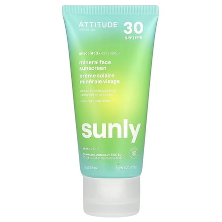 ATTITUDE Sunly  Mineral Face Sunscreen  SPF 30  Unscented  2.6 oz (75 g)