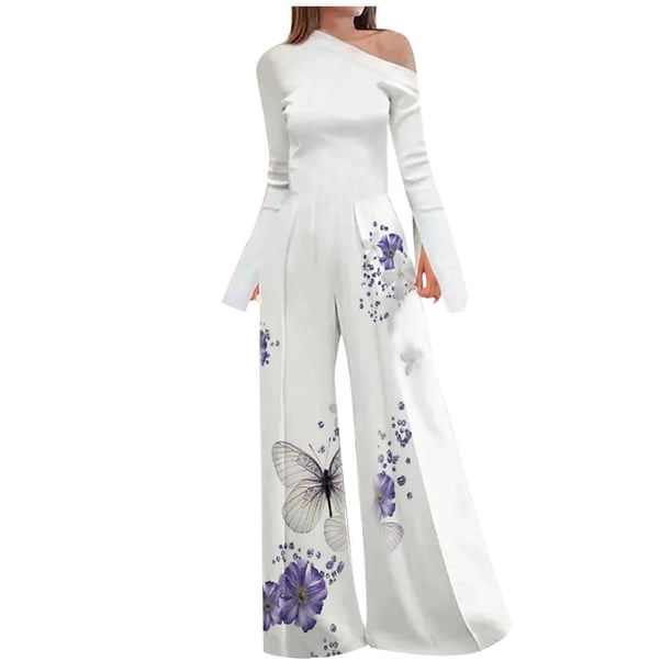 Mono de manga larga con estampado de hombros caídos para mujer Pantalones casuales Fridja alkflakhf37573