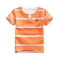 thumbnail image 3 of EliteGoogv Toddler Kids Boys Girls Short Sleeve Pinstripe T-shirt Casual Henley Neck Embroidered Bear Tee Tops For Summer Daily Wear,Orange,16=130, 3 of 3