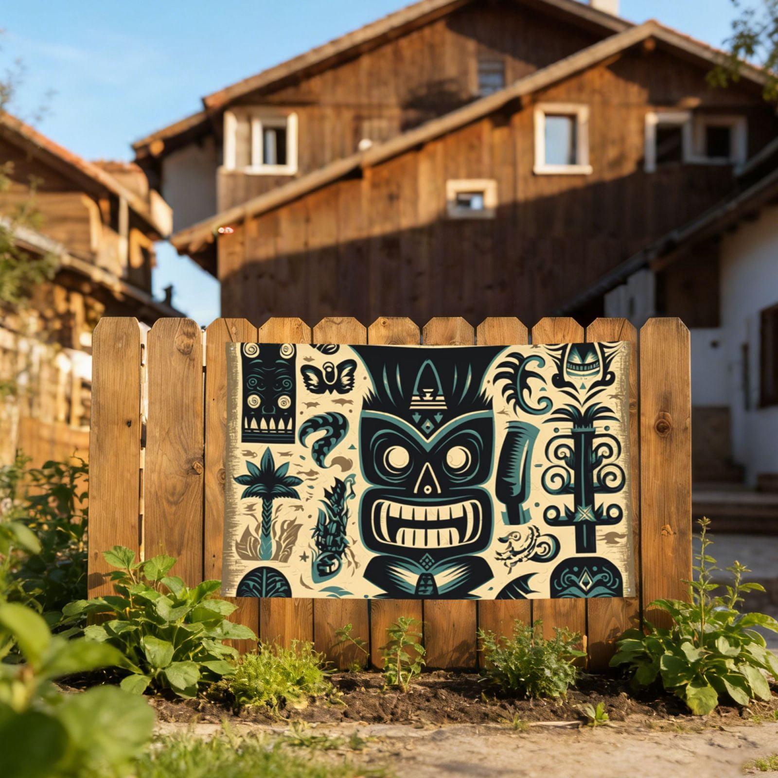 Hawaiian Tiki Tribal Retro Four Hole Decorated Banner Flag for Garden Yard Home Decoration Indoor Outdoor 4x6 Ft