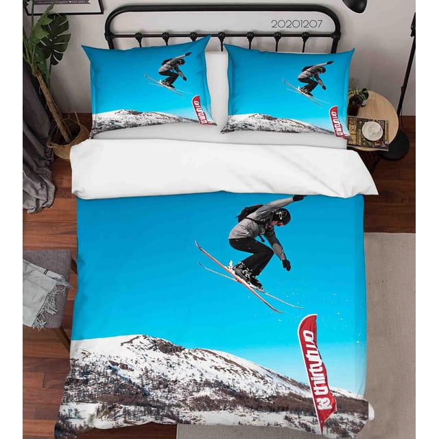 3D Pexels Sports Ice Mountain Skiing Player View Quilt Cover Set Bedding Set