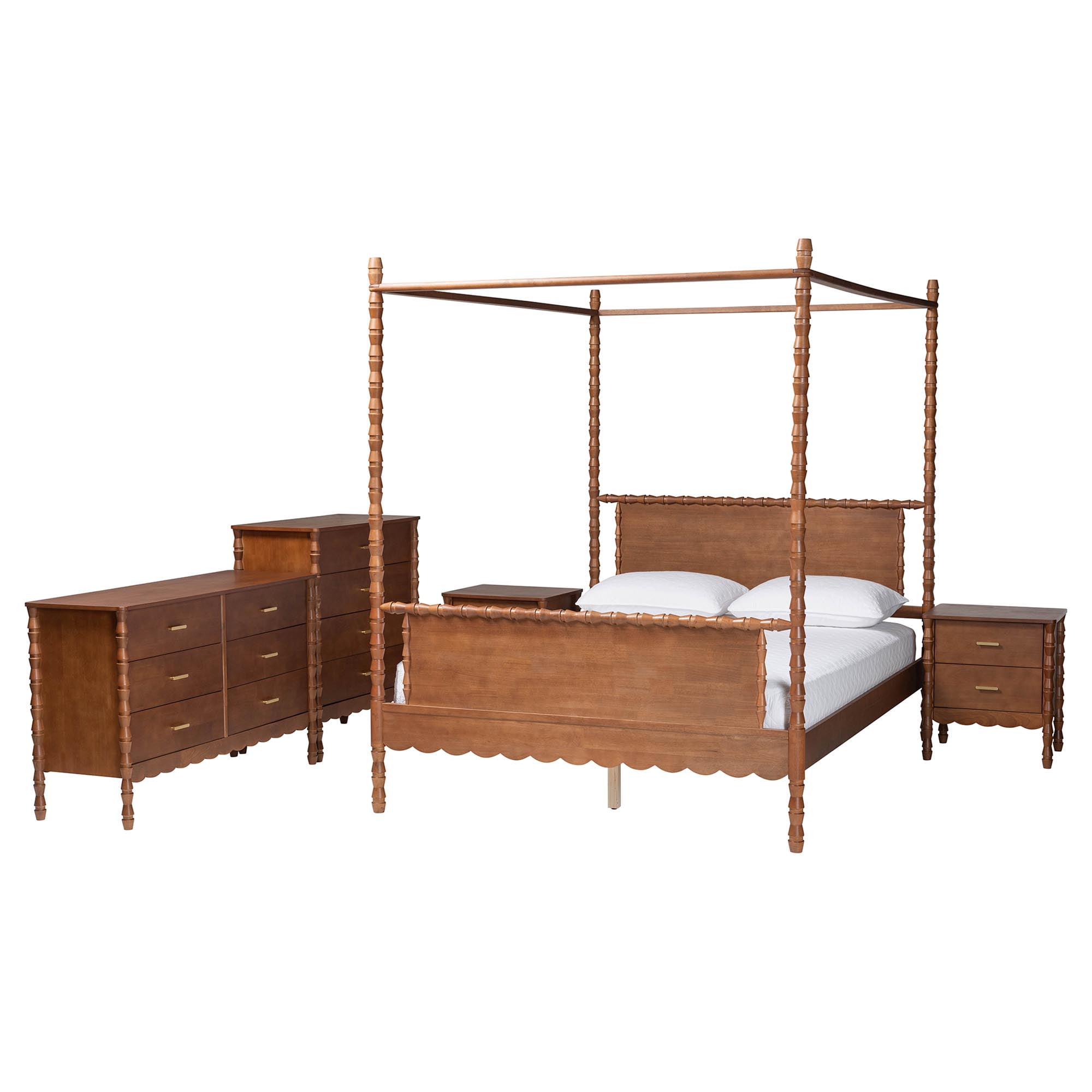 Baxton Studio Danette Modern Bedroom Set, 5-Piece, Queen, Walnut Brown