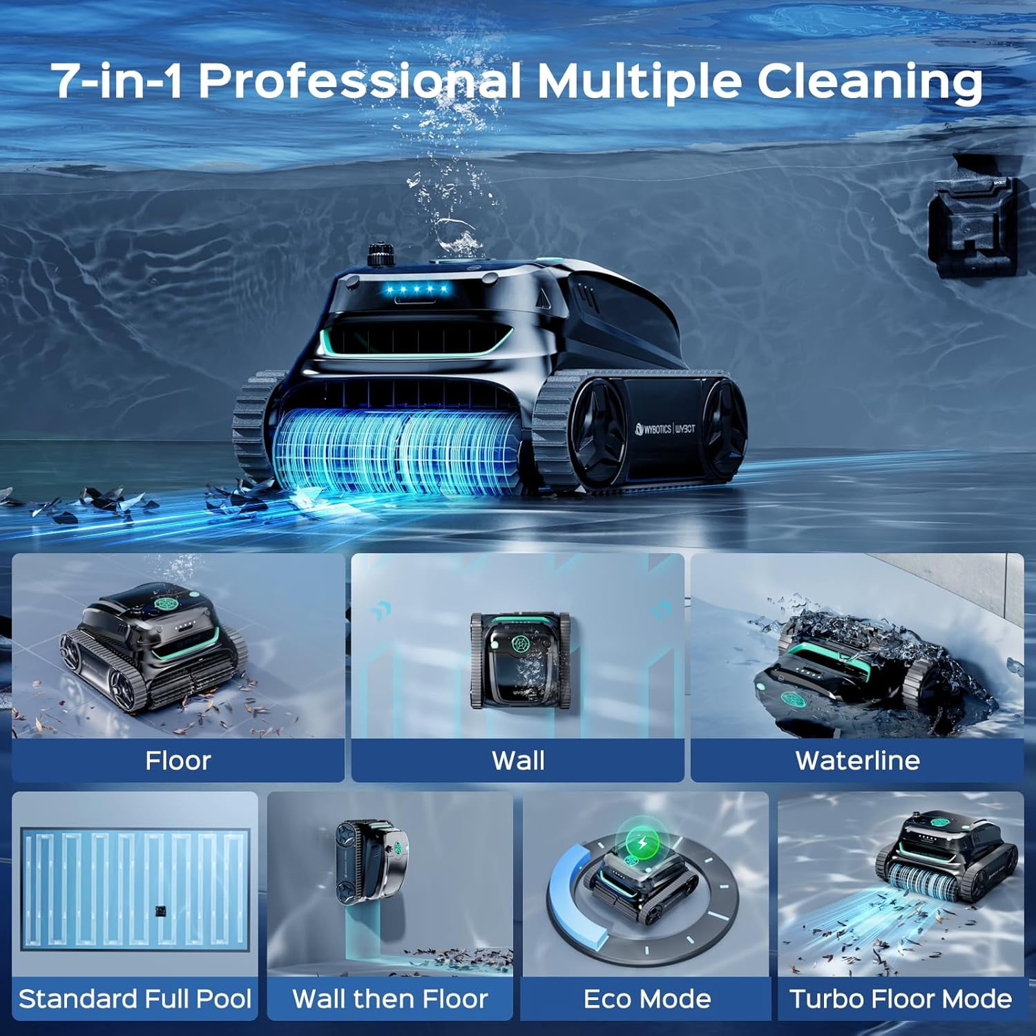 WYBOT S2 Solar Powered Robotic Pool Vacuum Cleaner, Auto Return & Charge, Enhanced Scheduled Cleaning, 3D Adsorption System, Brushless Motor, Ideal for Inground Pools Up to 3229 Sq.Ft