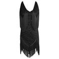 thumbnail image 3 of KHONTS Women's V-Neck Spaghetti Strap Mini Short Dress Tassels Sequin Beaded Party Dress Black L, 3 of 4