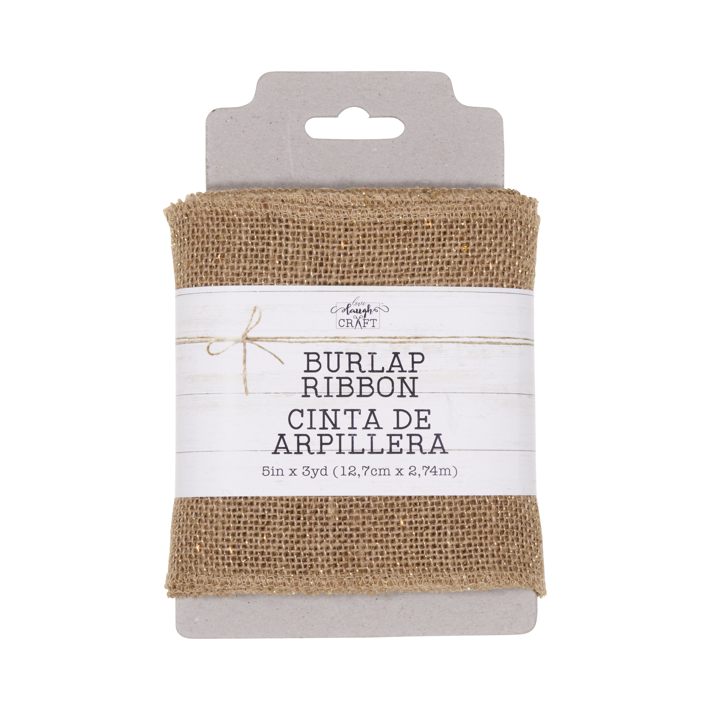 Love, Laugh, Craft Natural Jute Burlap Ribbon, Finished Edges, 5"W x 3-Yards, Multi-color