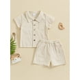 thumbnail image 2 of JYYYBF Toddler Boy Summer 2Pcs Outfit Stripe Print Short Sleeve Button Down Shirt with Elastic Waist Shorts, 2 of 7