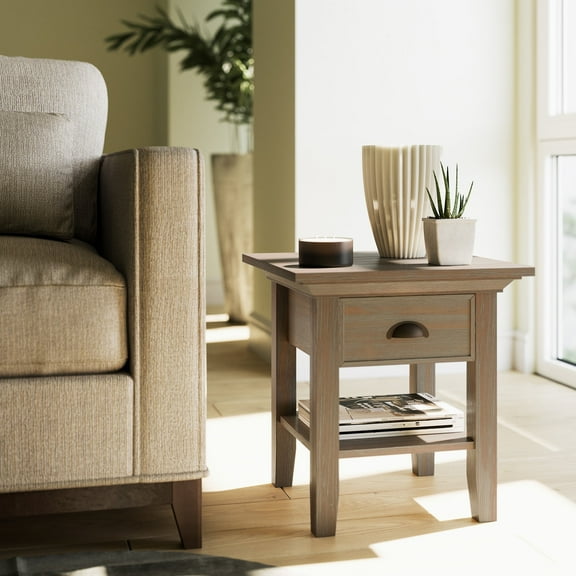 WyndenHall Mansfield SOLID WOOD 19 inch Wide Square Rustic End Side Table - 19.1 inches wide - 19.1 inches wide