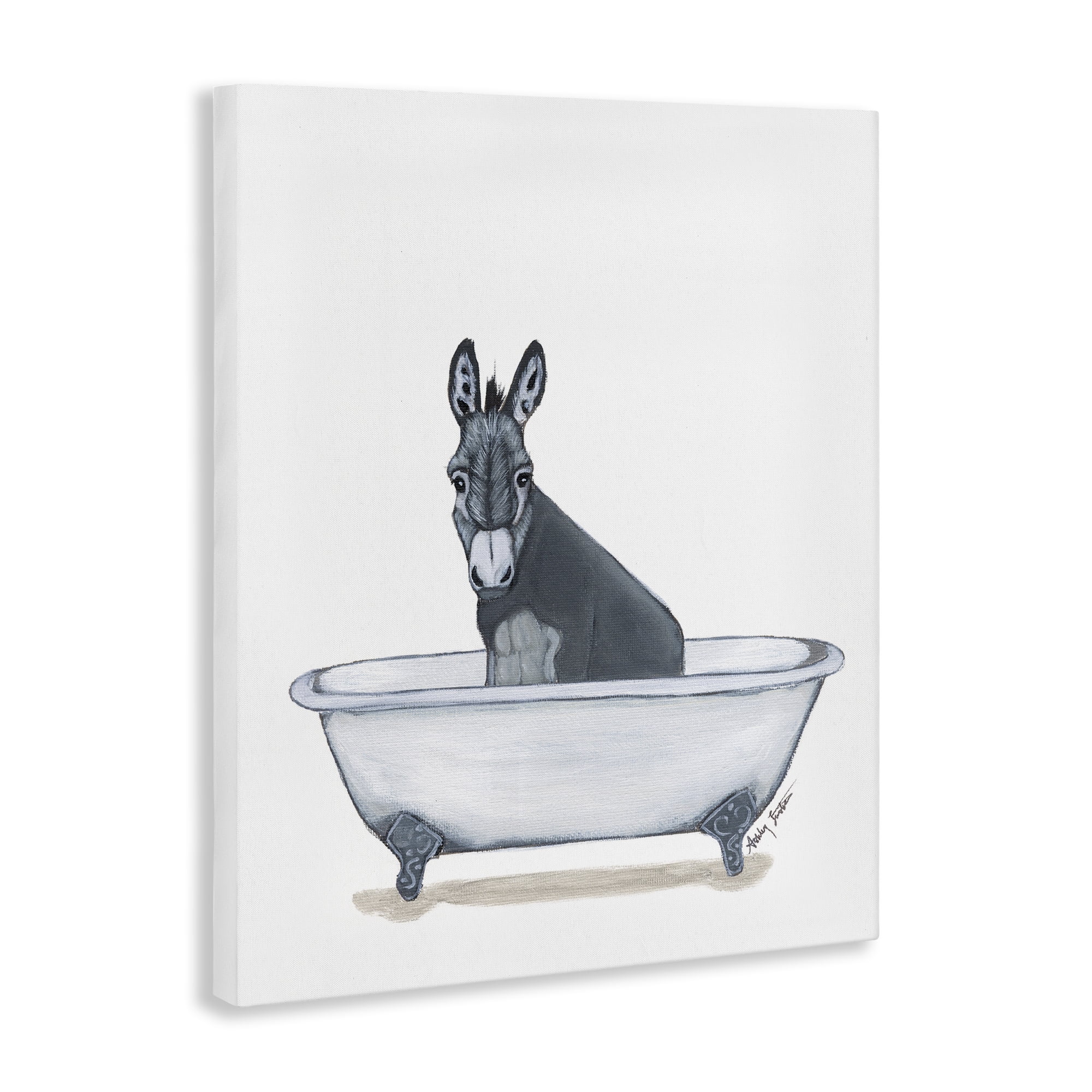 Stupell Industries Donkey in Tub Sketch Bath & Laundry Painting Wrapped Canvas Art Print Wall Art, 36 x 48