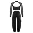 thumbnail image 2 of TTAO Kids 2Pcs Tracksuit Girls Shiny Crop Top with  Cargo Pants Outfits for Hip Hop Sports Dancewear Black 6, 2 of 7