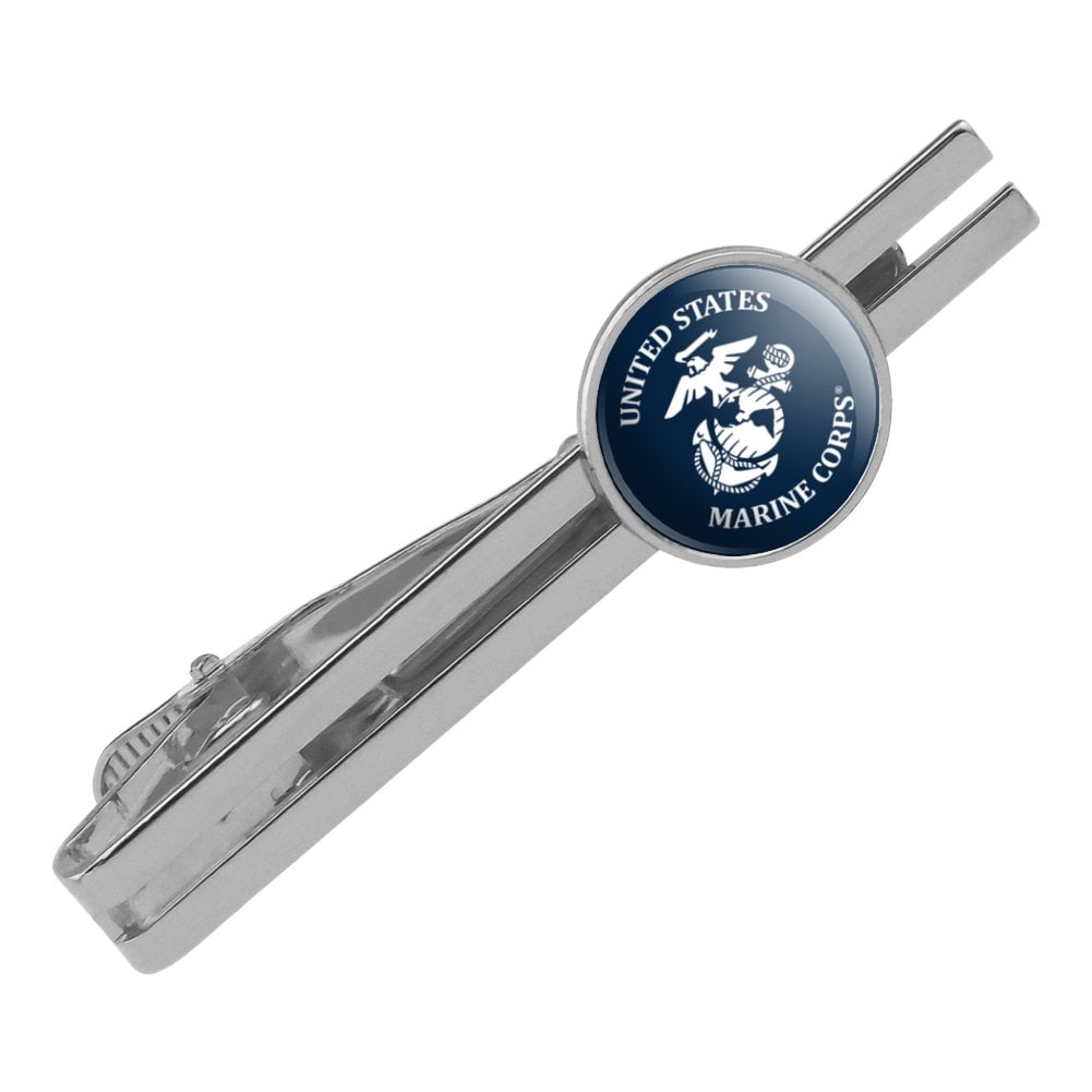 United States Marine Corps USMC White Blue Logo Officially Licensed Round Tie Bar Clip Clasp Tack Silver Color Plated