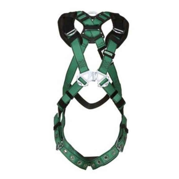 MSA 10197216 V-Form Full Body Safety Harness - Extra Large, D-Ring Configuration: Back/Hip, Tongue Buckle Leg Straps, Color: Green, Full Body Harness, Durable