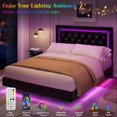 thumbnail image 4 of Gaderth King Size Floating Bed Frame with Diamond Upholstered Headboard and LED Lights, Platform Bed with Wood Slats Support, Noise Free, No Box Spring Needed, Easy Assembly for Bedroom, 4 of 7