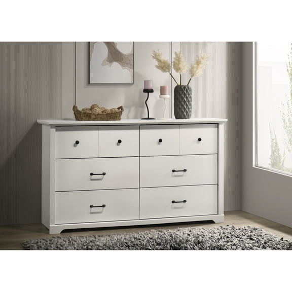 Newboti Furniture Elara 57"W White 6-Drawer Dresser with Black Handles BN.0782