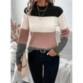 thumbnail image 3 of Women'S Color Block Sweaters Long Sleeve Mock Neck Tops Loose Knitted Pullover Sweater Pink S, 3 of 5